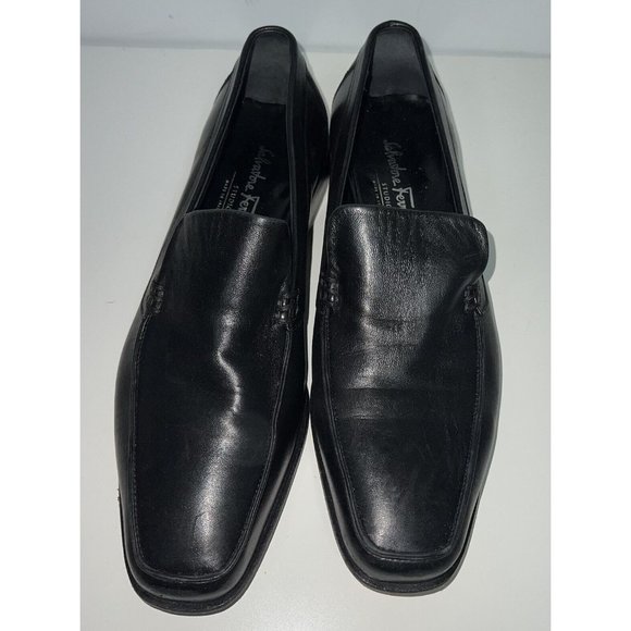 Salvatore Ferragamo Mens Black Leather Loafers Dress Shoes Size 8.5 Italy 37770 main image 5